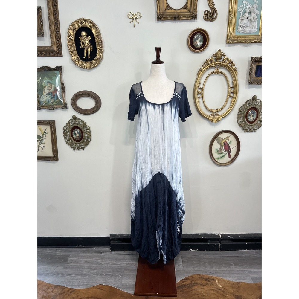 Lauren Vidal Navy & White Tie Dye Maxi Dress Size Small‎